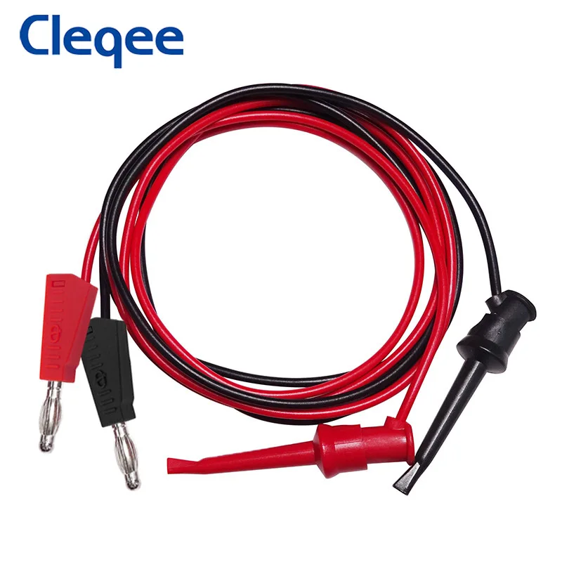 Cleqee P1308B-3 2 pces 4mm empilhável banana plug para teste gancho clipe teste leva cabo 100cm fio elétrico minigrabber conector