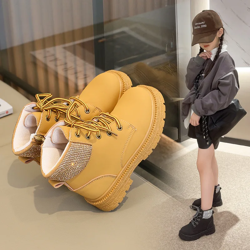 New Autumn Girls Fashion Leather Boots Children High Top Casual Waterproof Sneakers Comfortable Platform Boots Kids Casual Shoes