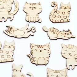 20pcs Mixed Cat Animal Wooden Ornaments Accessories Wedding Handmade Supplies Wood DIY Craft Scrapbooking Home Decor 16-41mm