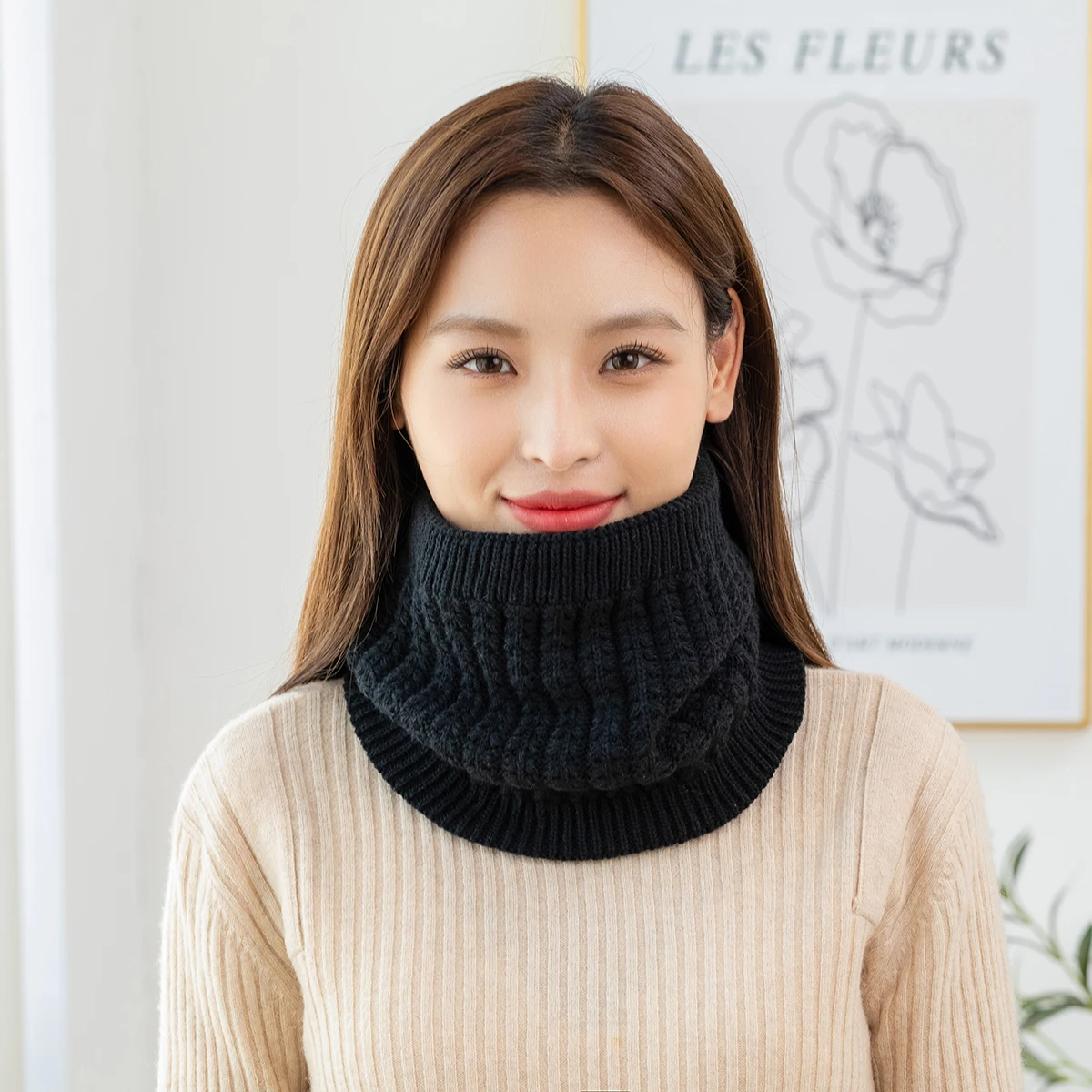 

Warm Knitted Fried Dough Twist Collar Scarf Women Turtleneck Knitted False Fake Collar Detachable Scarf Windproof Ruffles Scarf