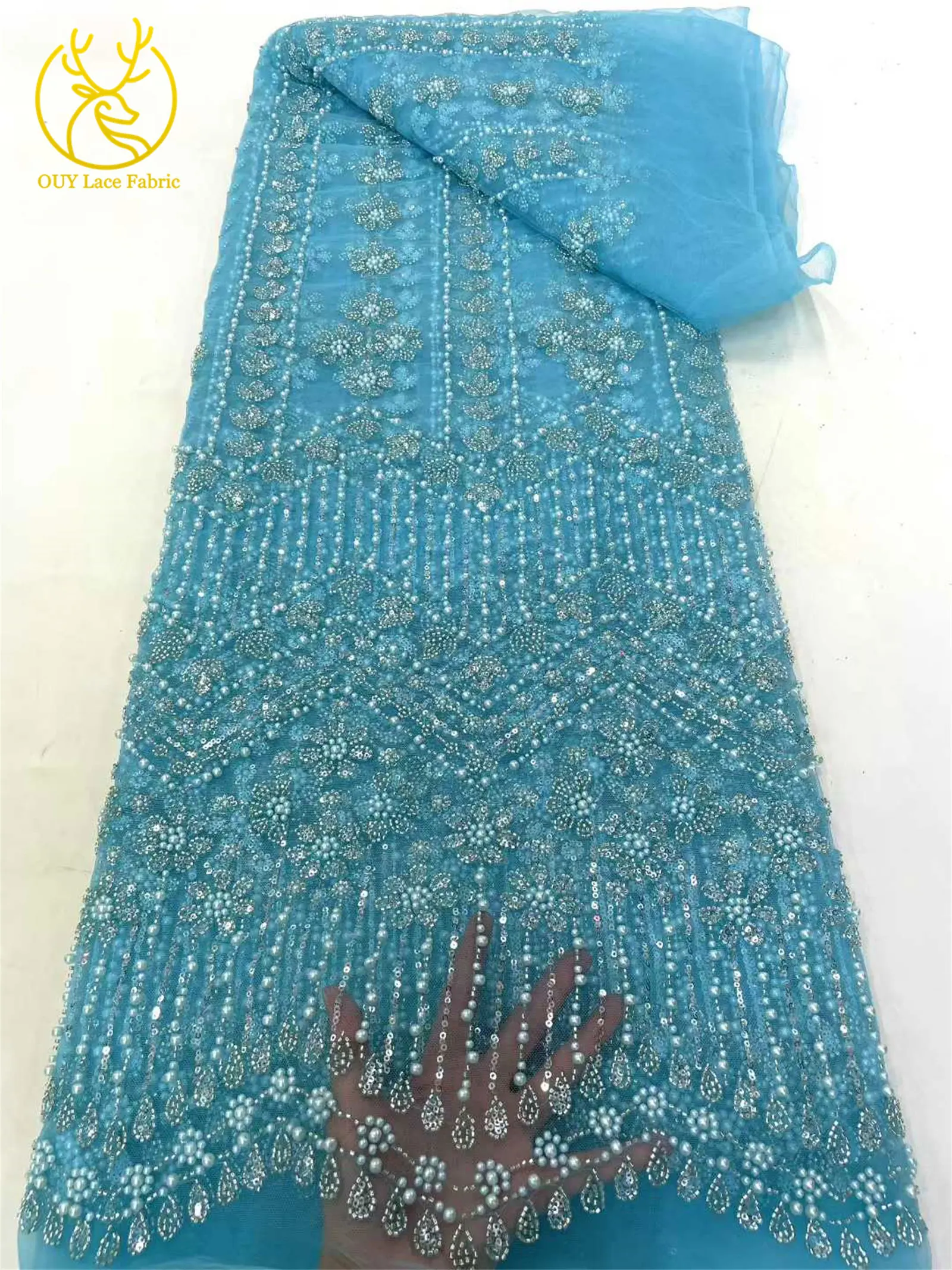 高級フレンチメッシュビーズレース生地 2025 高品質スパンコール刺繍チュールアフリカ生地女性のパーティードレス縫製