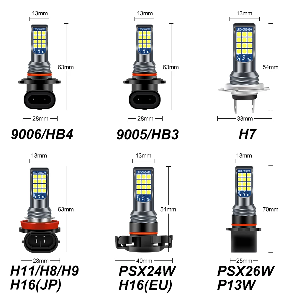 2x NEW Two colors H11 H8 9006 HB4 HB3 H16 H10 PSX24W PSX26W P13W Car Fog Lights Bulb Day Driving Running Light 6000K 3000K 12V