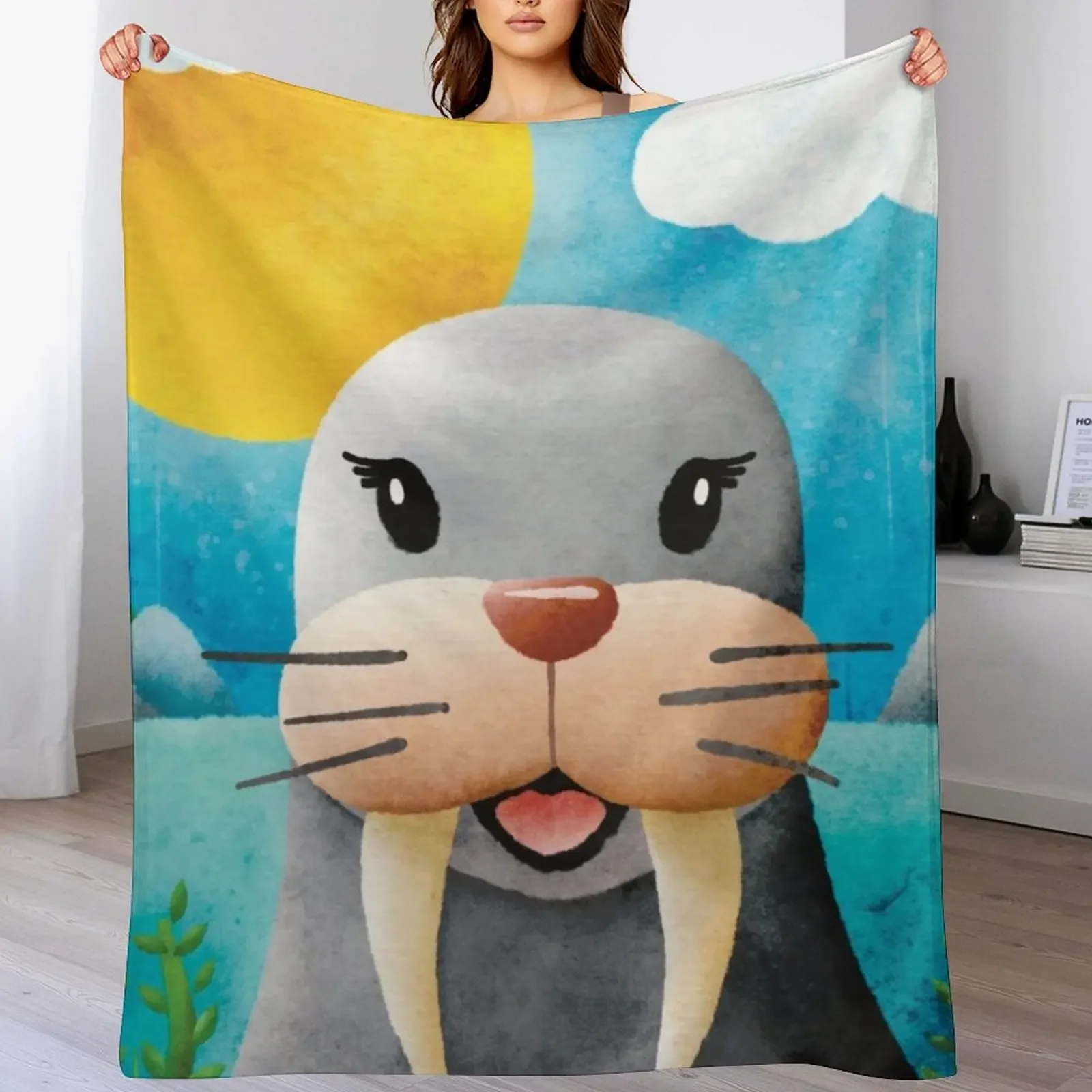 

Barbara Walrus - Not 20/20, but close - Nursery Art Throw Blanket Baby For Decorative Sofa Winter beds Blankets