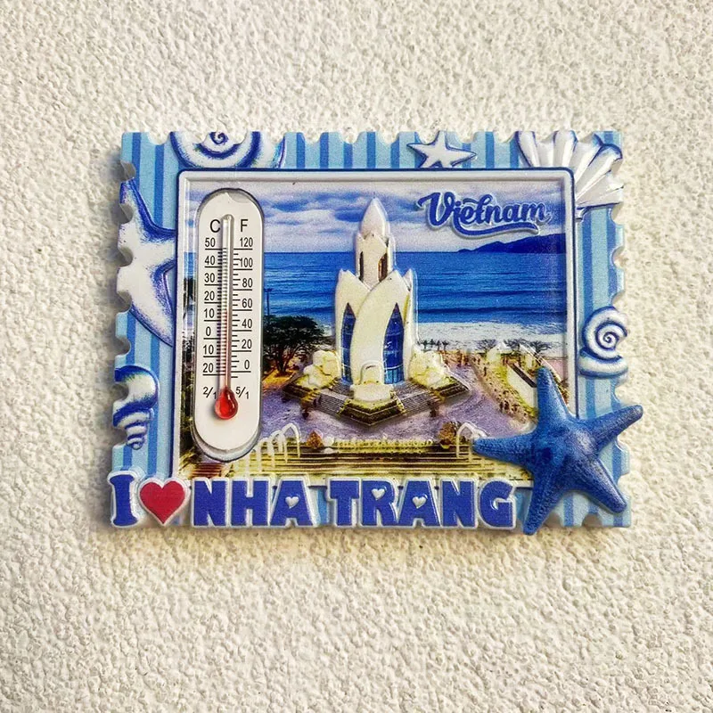 

Nha Trang, Vietnam Landmark Stamp Thermometer High-end Refrigerator MagnetinsTravel Commemorative Decorations