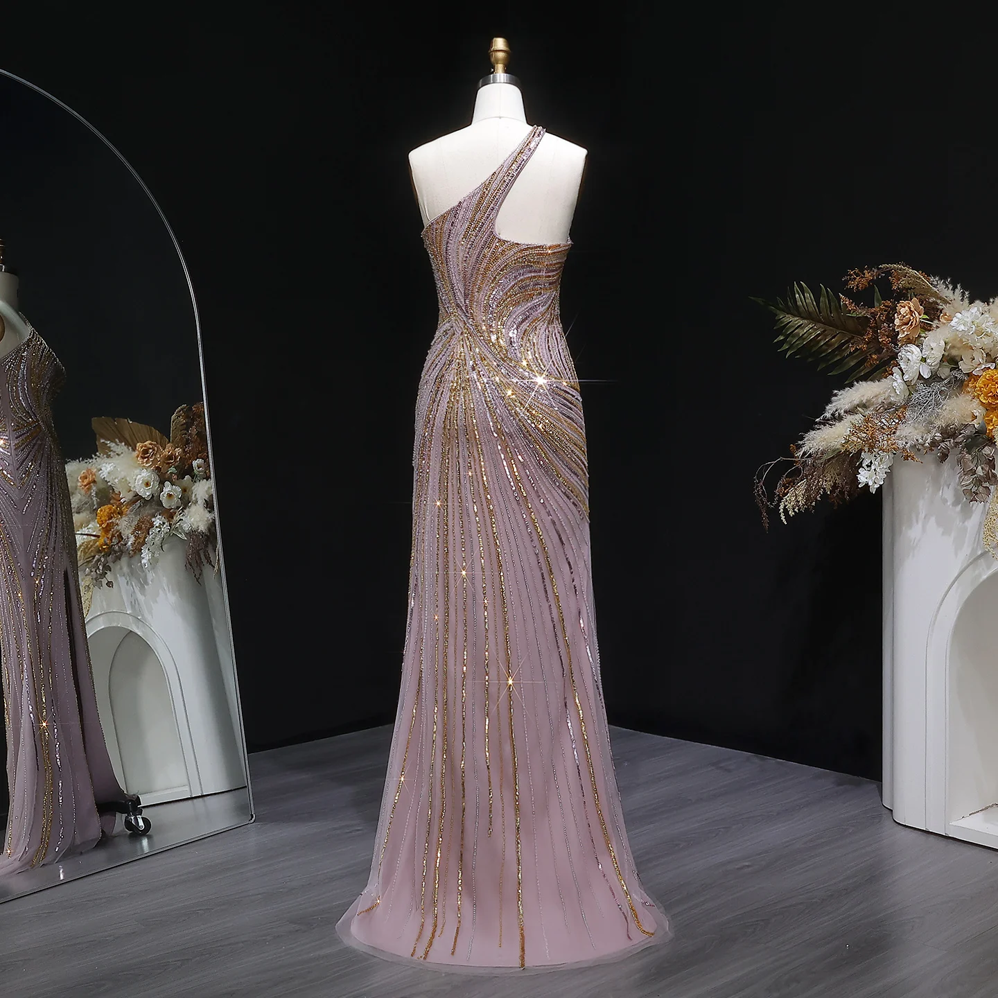 Sharon Said Dubai Einschultrige Meerjungfrauen-Abendkleider mit Pailletten und Perlen, Formelle Ballkleider für Damen SS153 Maßanfertigung – Detail 23