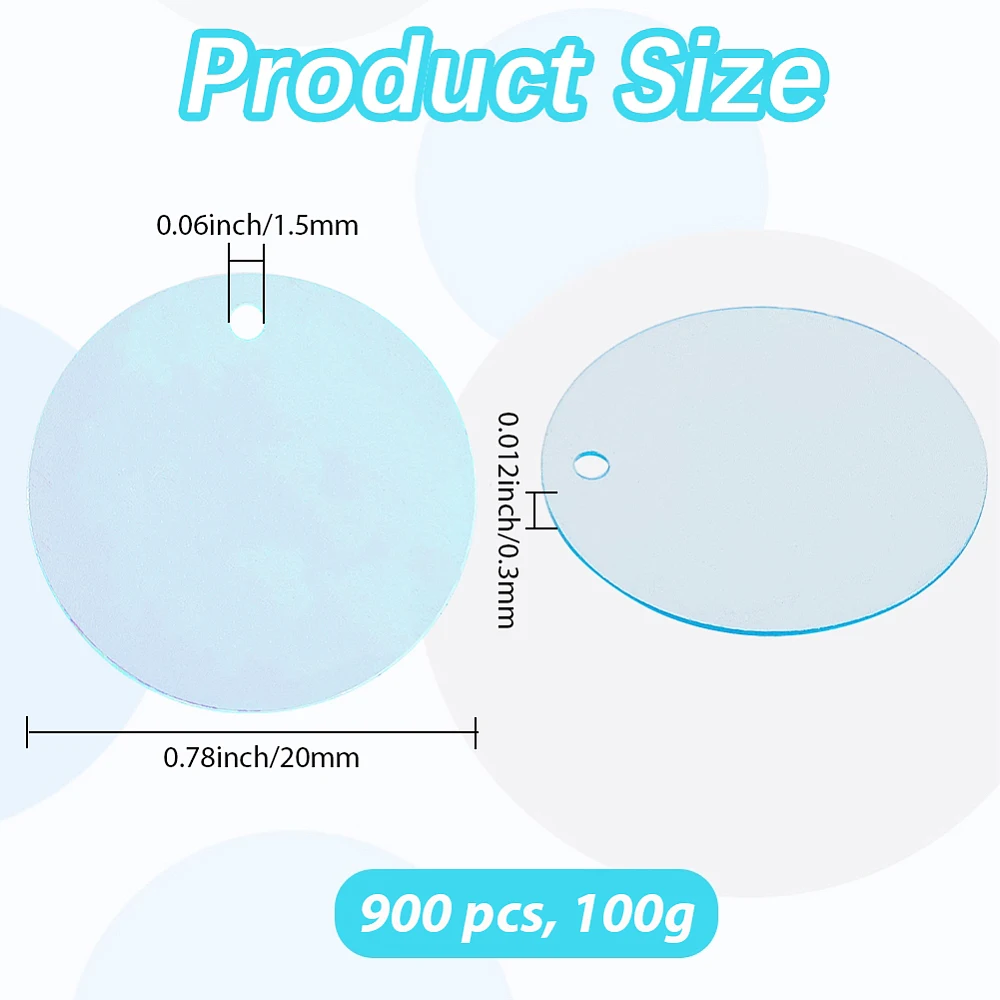 100G Ornament Accessories Iridescent PVC Plastic Paillette/Sequin Pendants Flat Round Light Sky Blue 19.5x0.3mm Hole: 1.5mm