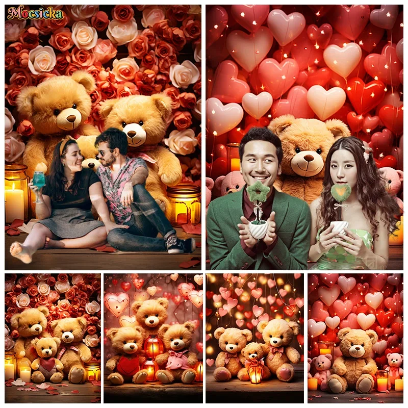 

Mocsicka День святого Валентина фон для фотосъемки плюшевый мишка Декор любви сладкая пара портрет свадебная вечеринка реквизит для фотосессии в студии