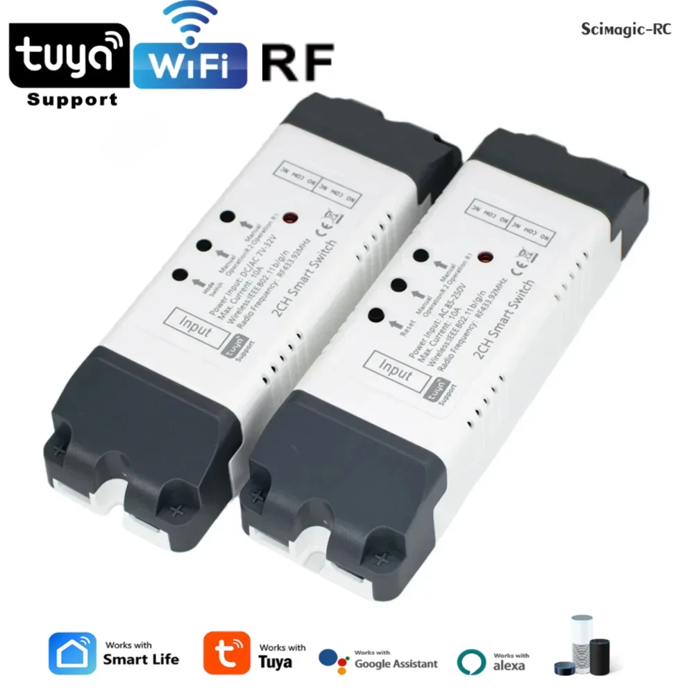 2CH Tuya WIFI Smart Motor Switch Relay 7-220V 433Remote Control Module Garage Door Opener  Light Dry Contact Linear Actuator