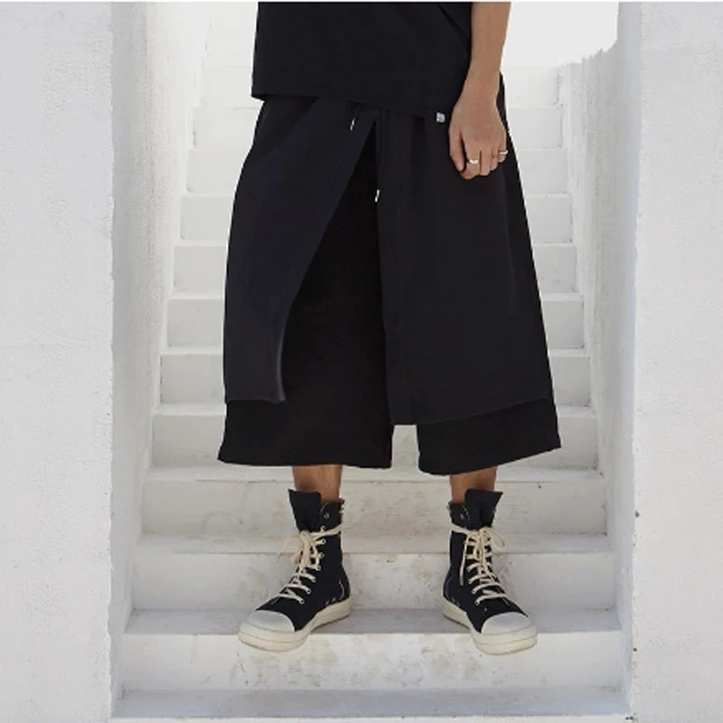 

Men's Wide Leg Skirt Summer New Stylist Rock Personality Fake Two Fashion Non-Mainstream Casual Super Loose Large Size Pants