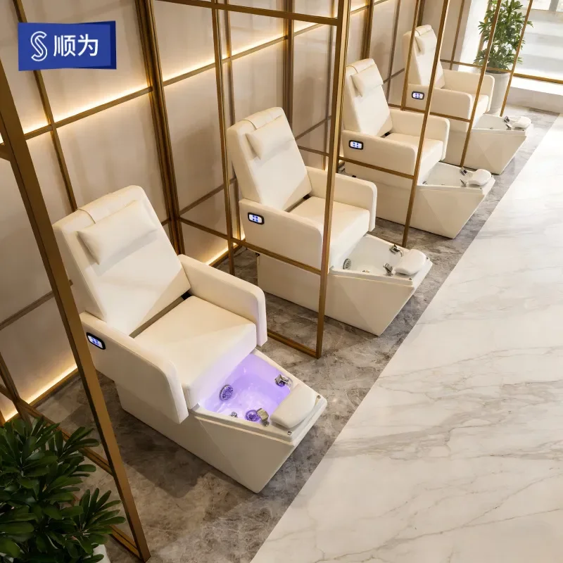 Electric Manicure Pedicure Sofa Reclining Chair with Foot Bath and Massage Function for Nail Beauty Spa Equipment
