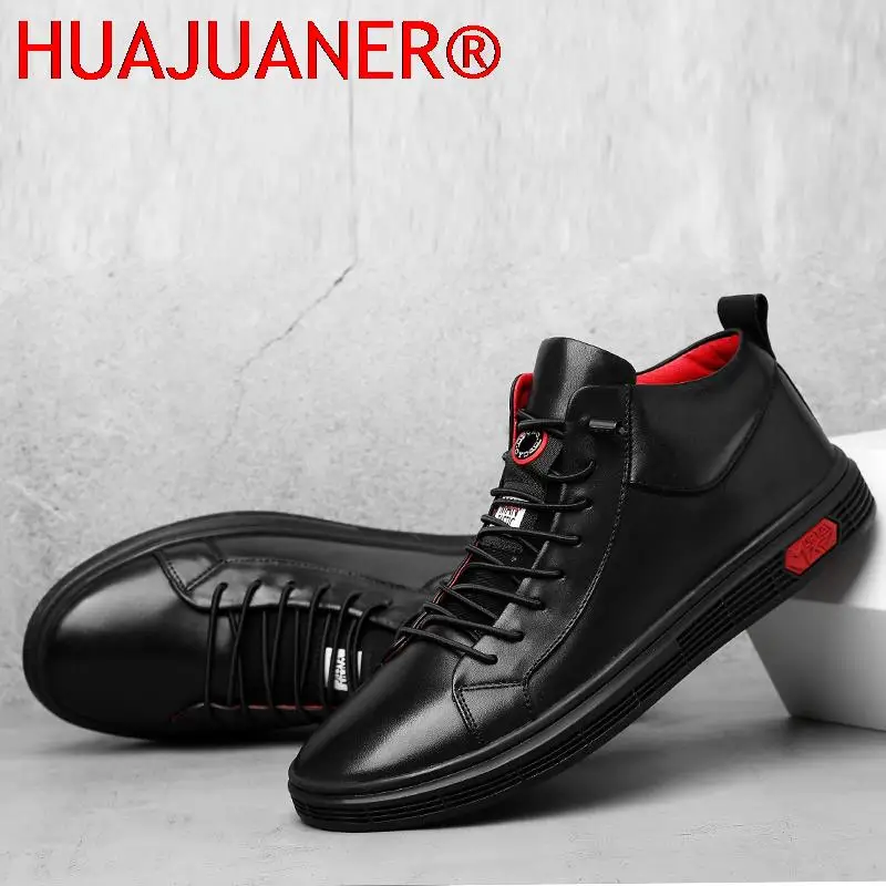 Genuine Leather Men's Sneakers Fashion Man Flat Shoes Lace-Up High Quality Men Sneakers for Man Luxury Comfy Warm Winter Boots
