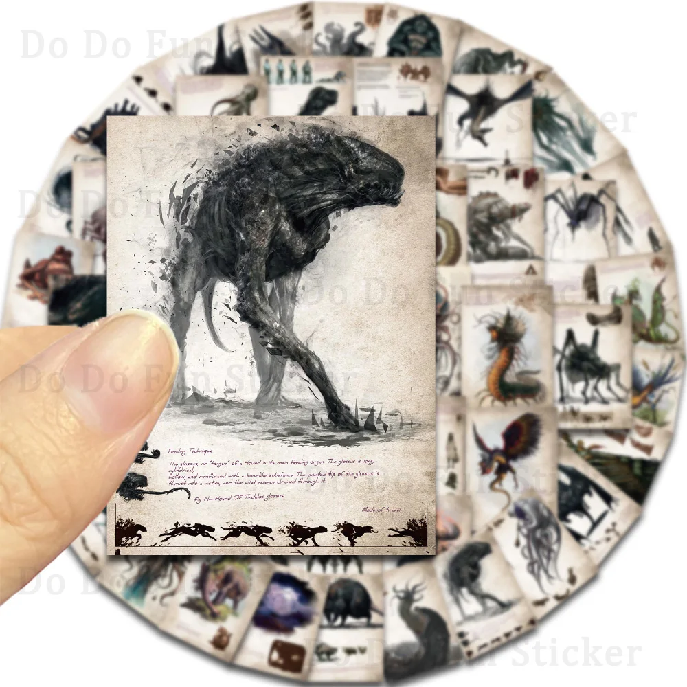 50PCS Vintage Classic Cthulhu Mythology Monster Rectangular Sticker Art Collection Decorative Scrapbook Mobile Phone Case Laptop
