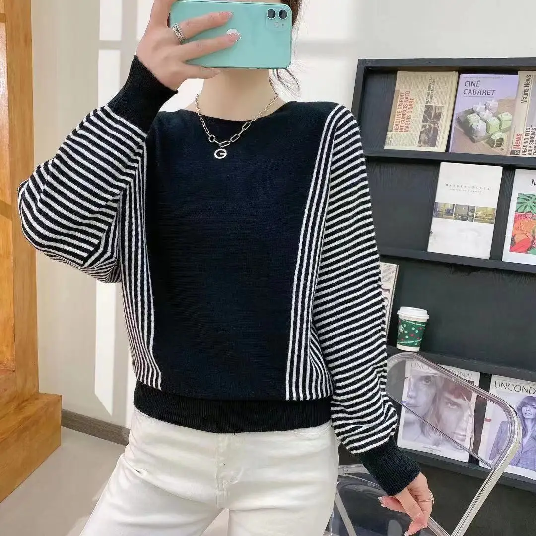 Pullover female 2023new women's sweater spring and autumn wearing loose thin bat shirt knit sweater foreign pullover sweaer