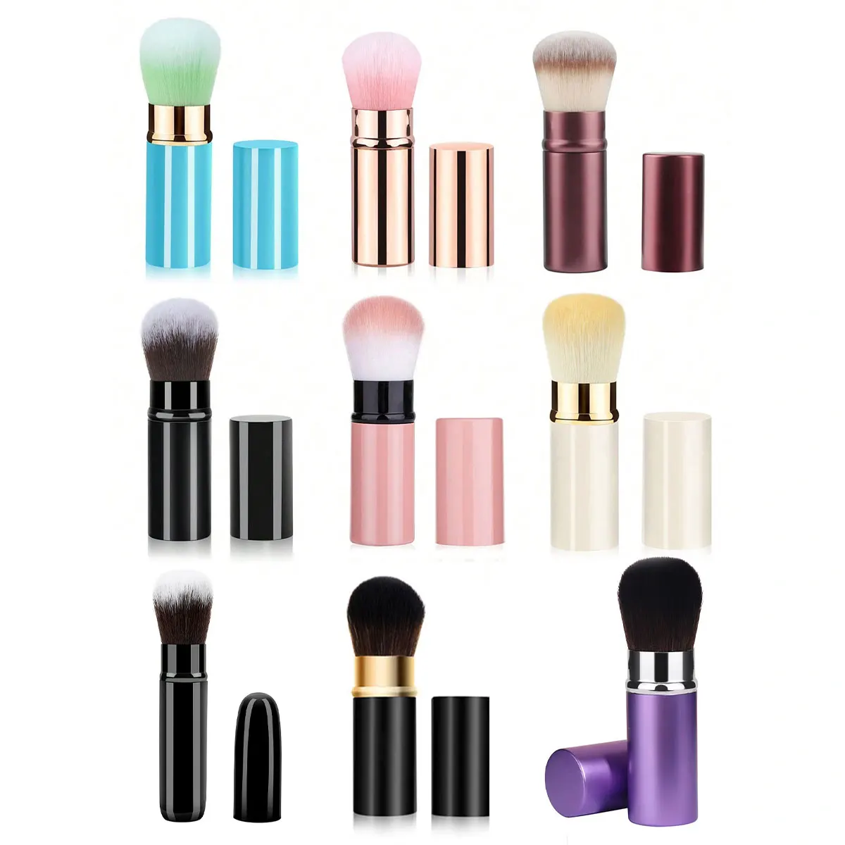 1pc Retractable Brush Makeup Brush Powder Blusher Powder Brush Mini Multi-function Portable With Aluminum Handle