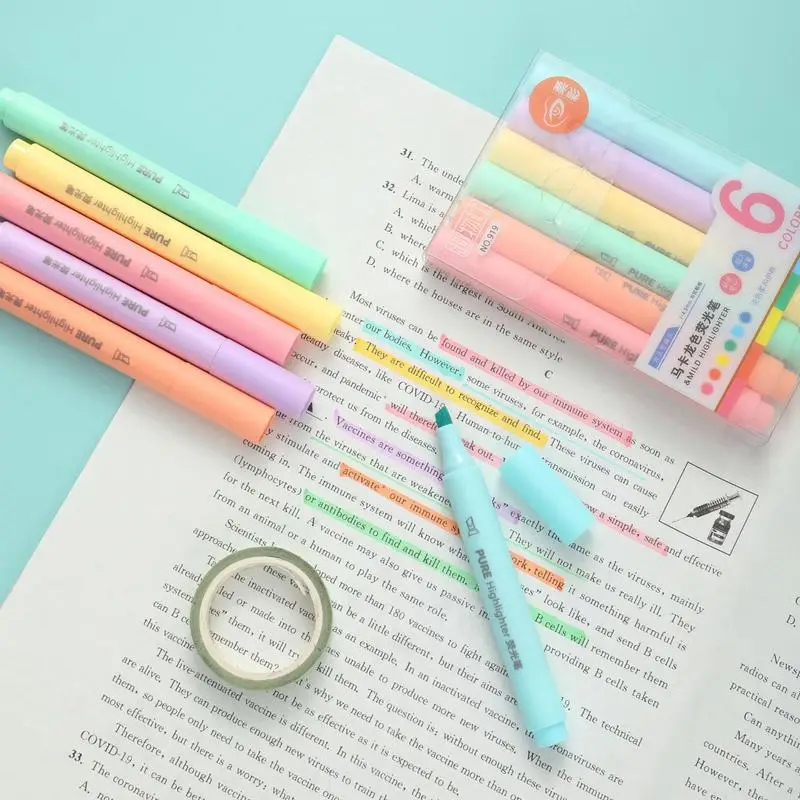 Highlighters Clear View 6pcs Colorful Aesthetic Markers With Soft Grip Practical Versatile Purple Highlighter For School Work