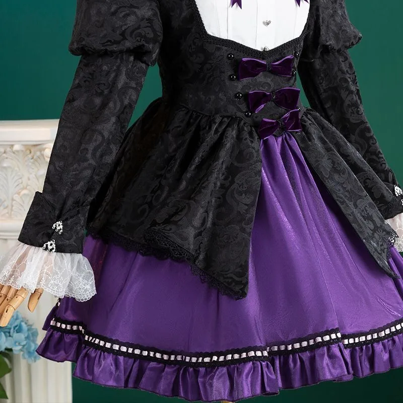 Anime Panty & Kous met Jarretellegordel Kous Anarchie Cosplay Kostuum Paars Lolita Jurk Avond Uniform Carnaval Feestkostuums