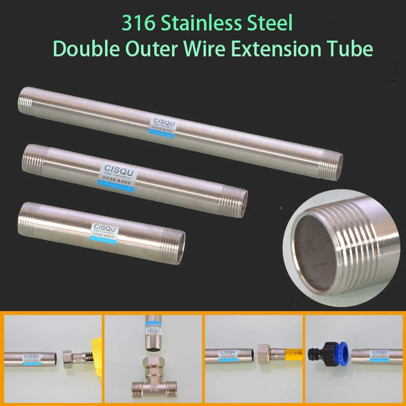 316 Stainless Steel Extension Tube 1/2in 3/4in 1 In Natural Gas Solar Water Heater Pipe Double Head External Wire Extension Tube