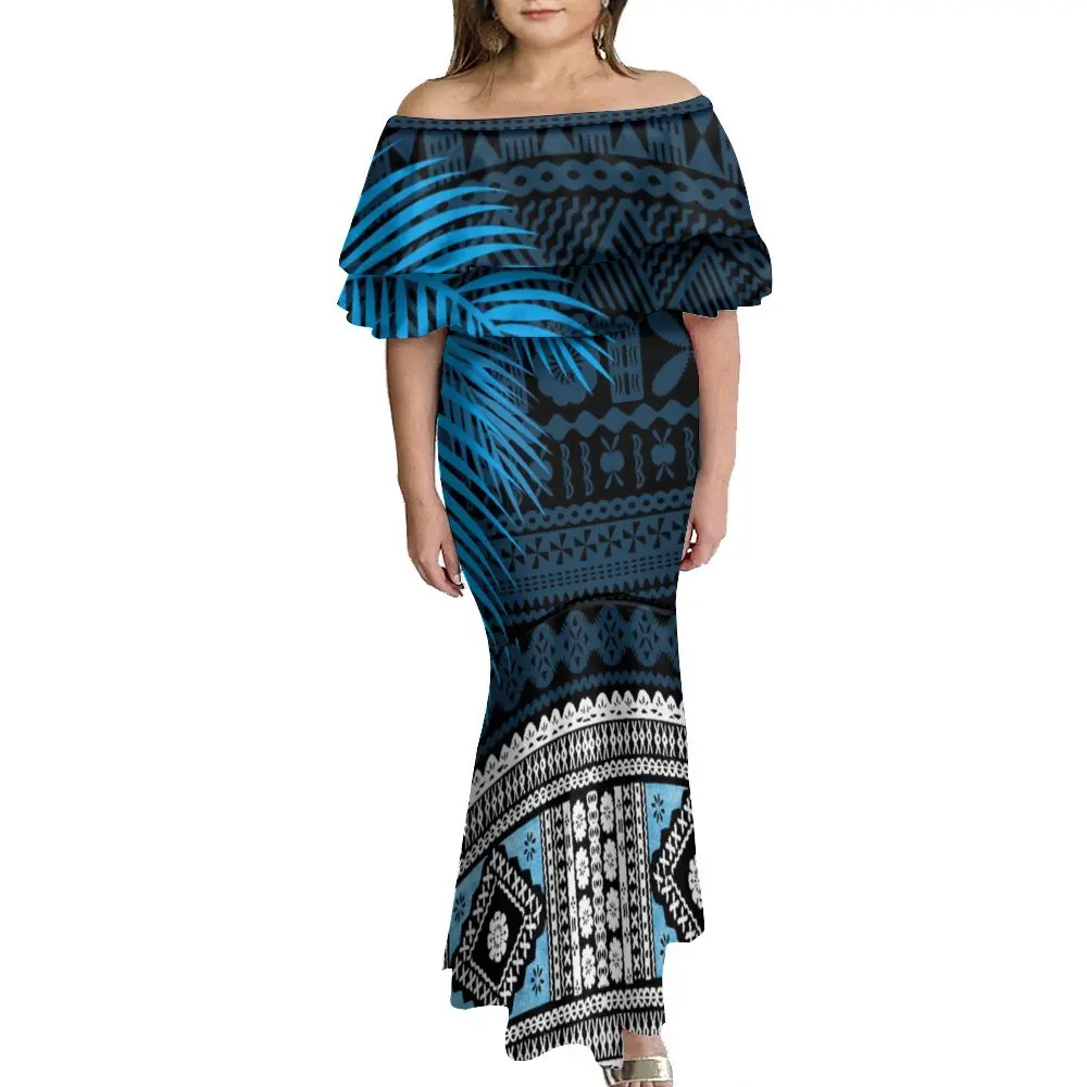 

Summer Ladies Double Cape Mermaid Dress Pacific Island Art Trend High Quality Fishtail Dress Party Polynesian Style Ladies Dress