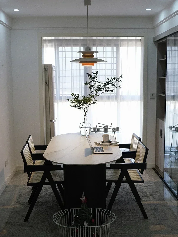 

Dining Table Oval Long Table Household Small Apartment Light Luxury Table and Chair Combination
