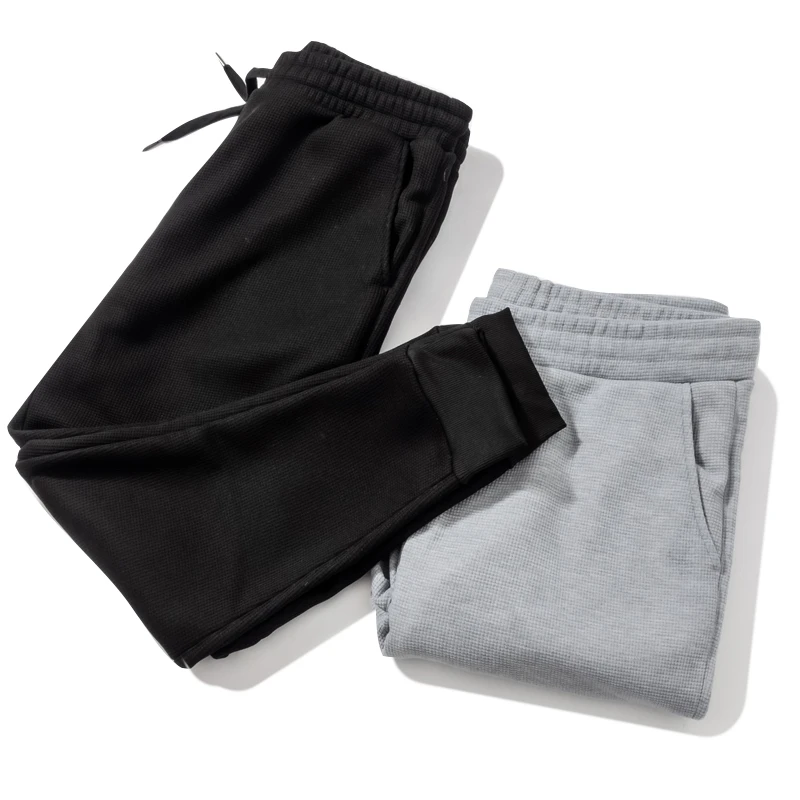 

Winter Thickened Skin-friendly Waffle Pattern Men's Loose Fit Sporty Casual Pants Fleece-lined Cuffed Trousers Youth Fashion