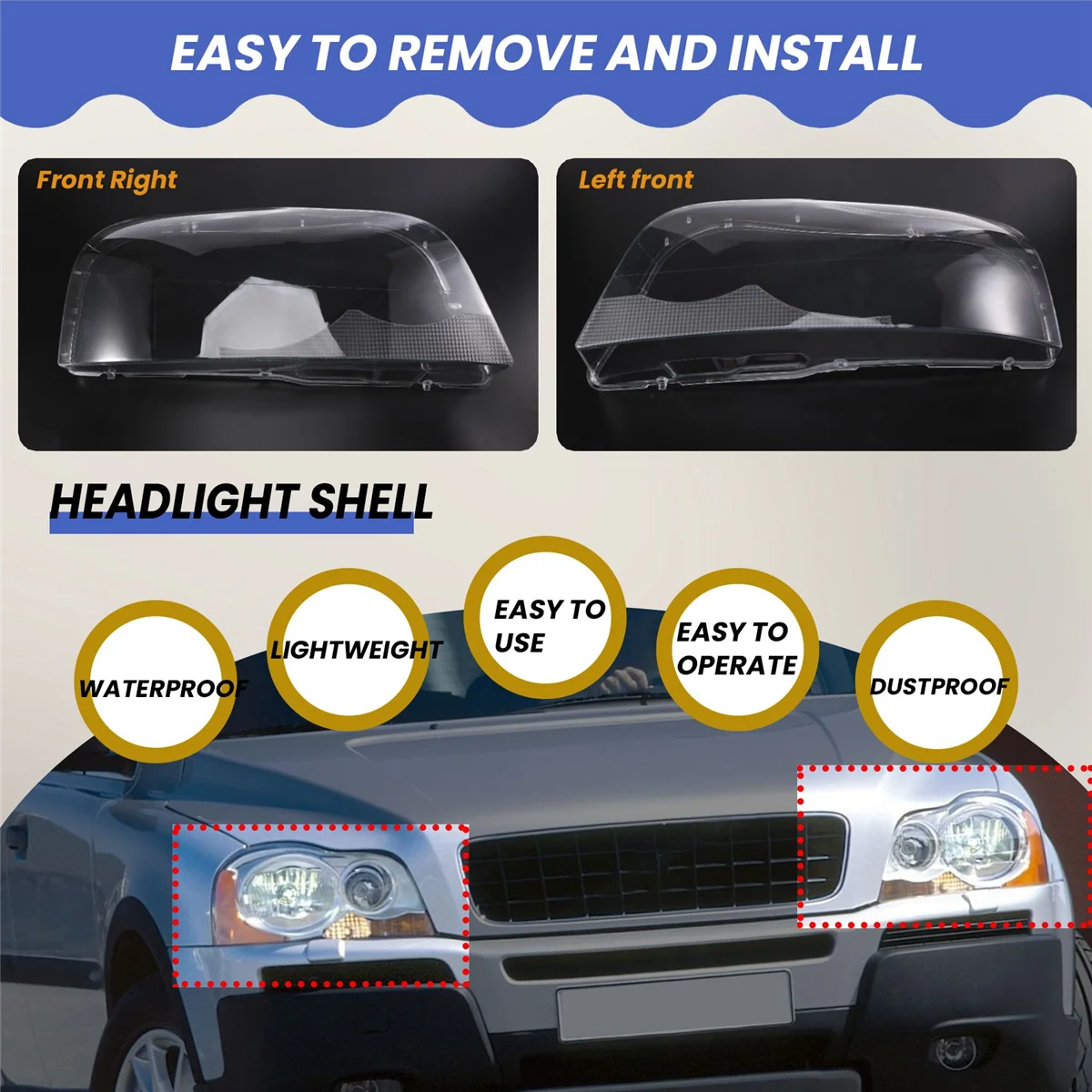 For XC90 2004-2013 Right Headlight Shell Lamp Shade Transparent Lens Cover Headlight Cover