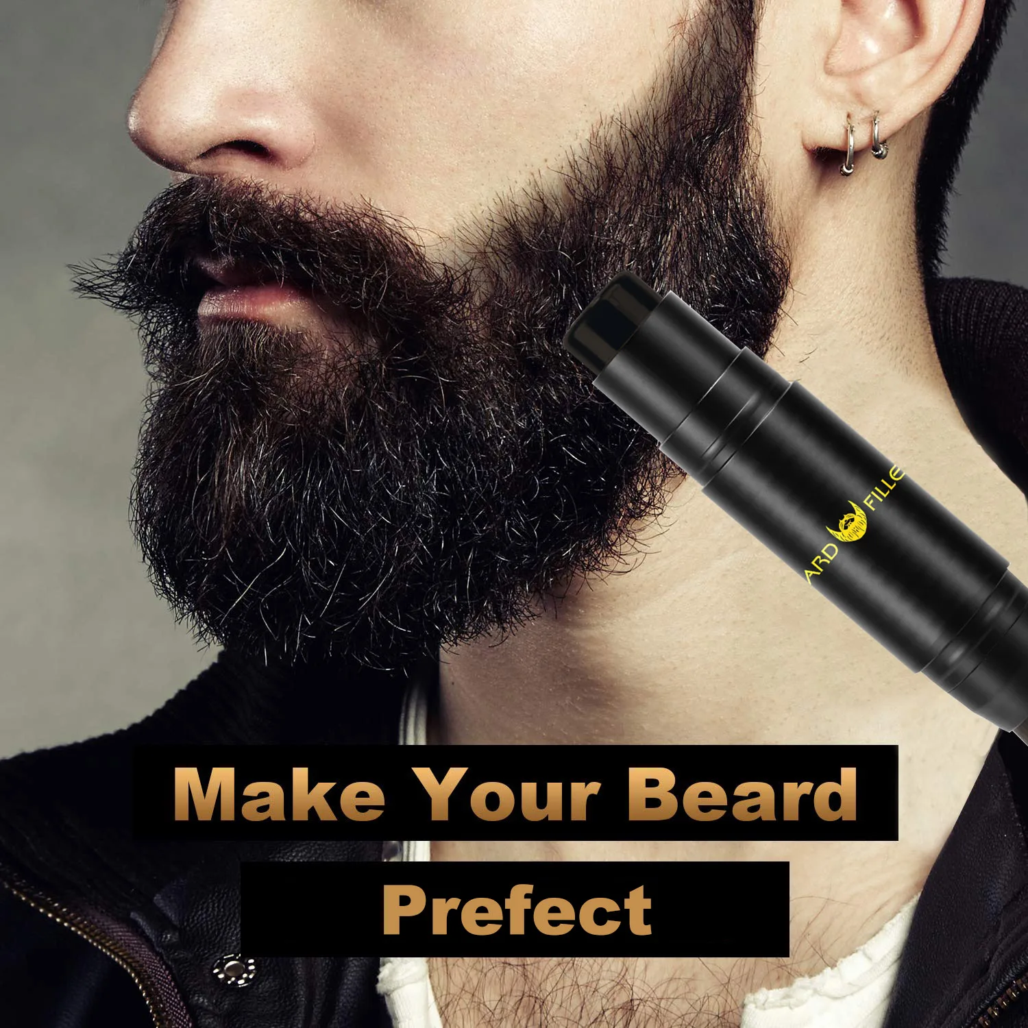 2-In-1 Beard Filler Pen Kit Brush Filling Pencil Dye Pen Waterproof Sweat Proof Black Color Shaping Whiskers Styling Pen Tool