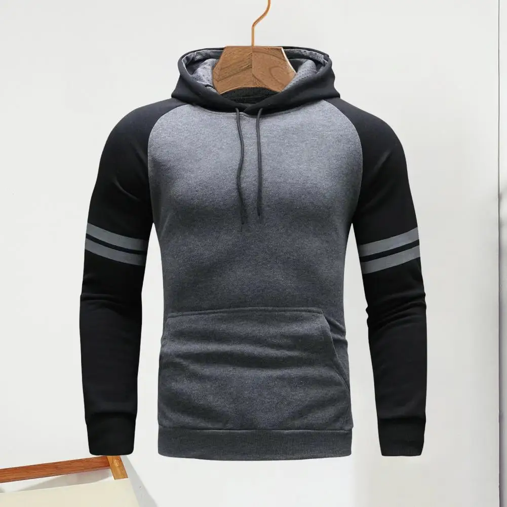 

Spring Fall Exercise Hoodie Men's Colorblock Drawstring Hoodie with Big Pocket Slim Fit Design for Fall Winter Daily Wear Casual