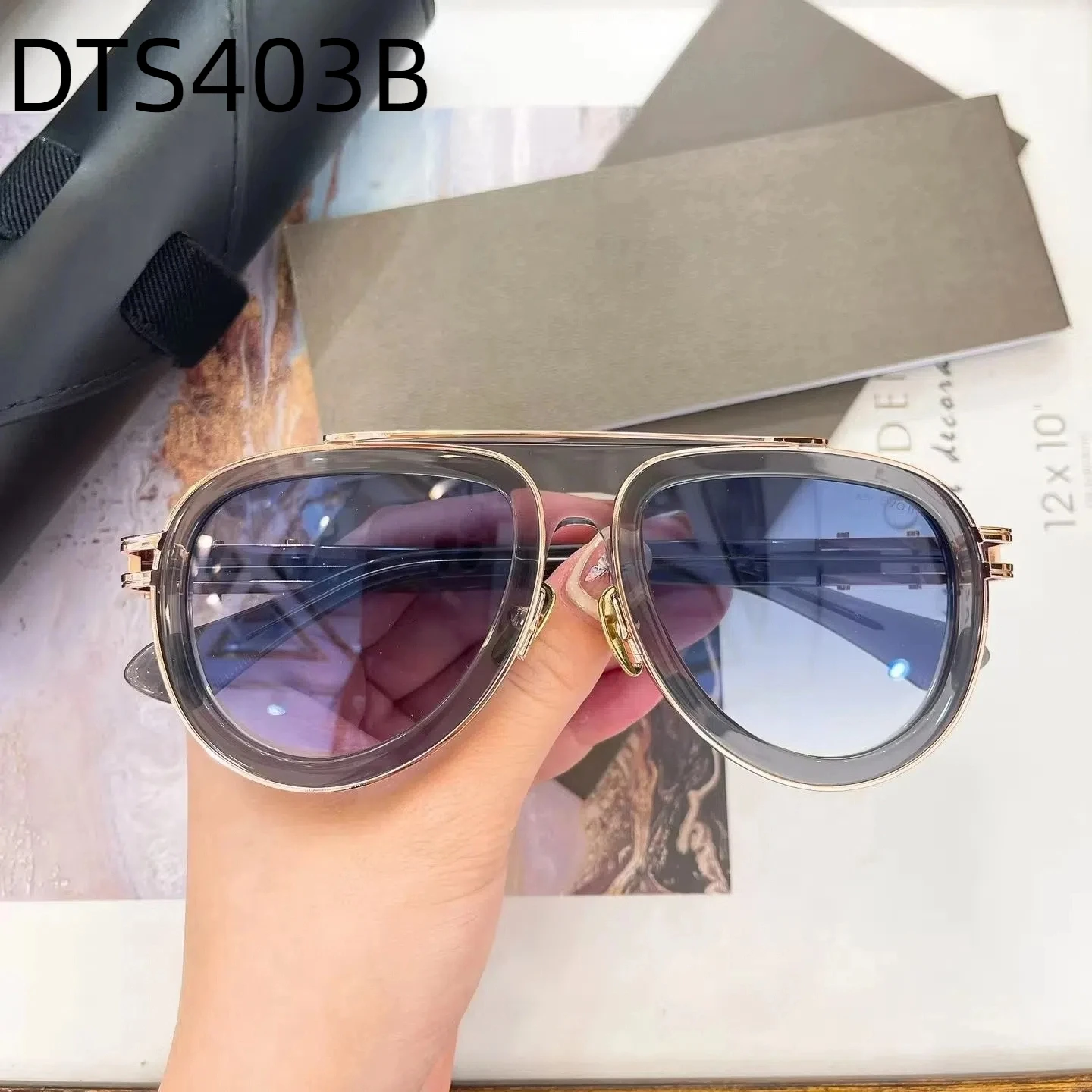

New DT DTS403B LXN-EVO II Popular Oval Acetate Frame Womens Sunglasses Gradient Blue Lens Classic Men's Sun Glasses With Box