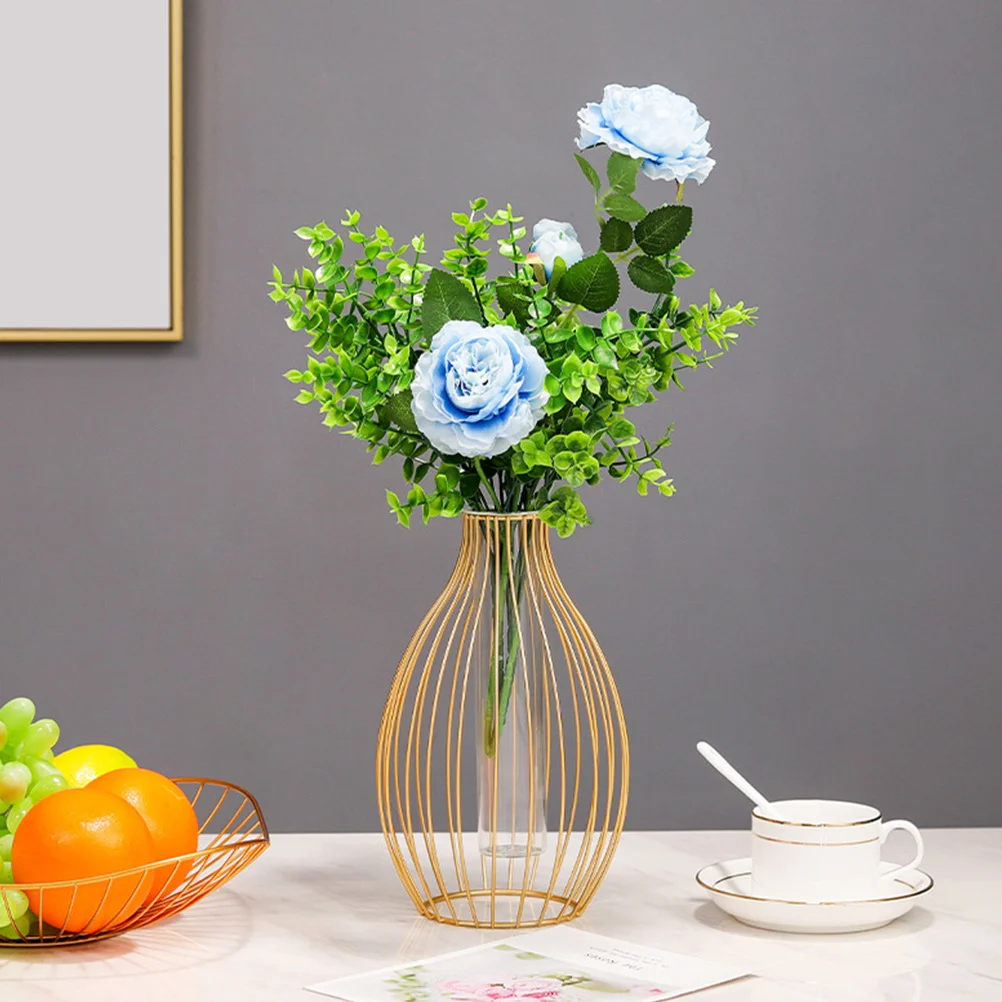 

Hydroponics Vase Glass Tube Iron Frame Hollow Design For Indoor Decor Living Room Bedroom Office Flower Display Iron Art