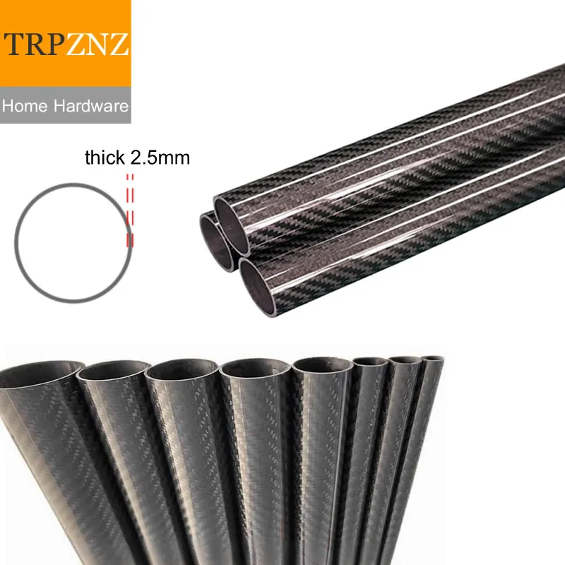 3K Carbon Fiber Tube Pipe 2.5mm Wall Thickness 8-54mm OD High Strength Lightweight for Table Tennis Rackets