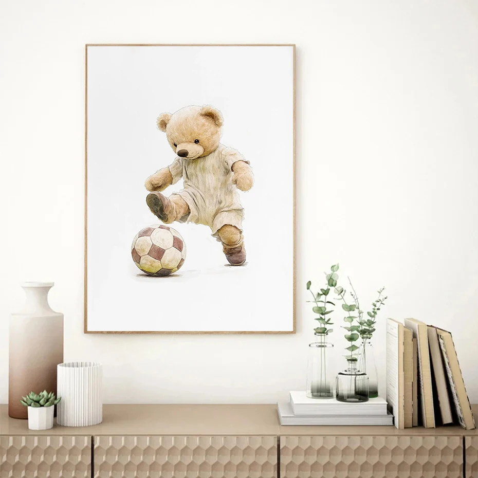 Vintage Cute Teddy Bear Bible Verse Quote Sport Soccer Posters and Prints Canvas Printing Wall Art Picture for Living Room Decor