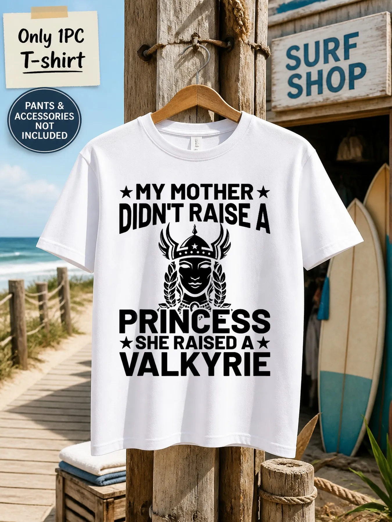 1pc Men'S Graphic T-Shirt My Mother Didn'T Raise a Princess She Raised a Valkyrie Short Sleeve Crew Neck [Solely 1pc T-SHIRT]