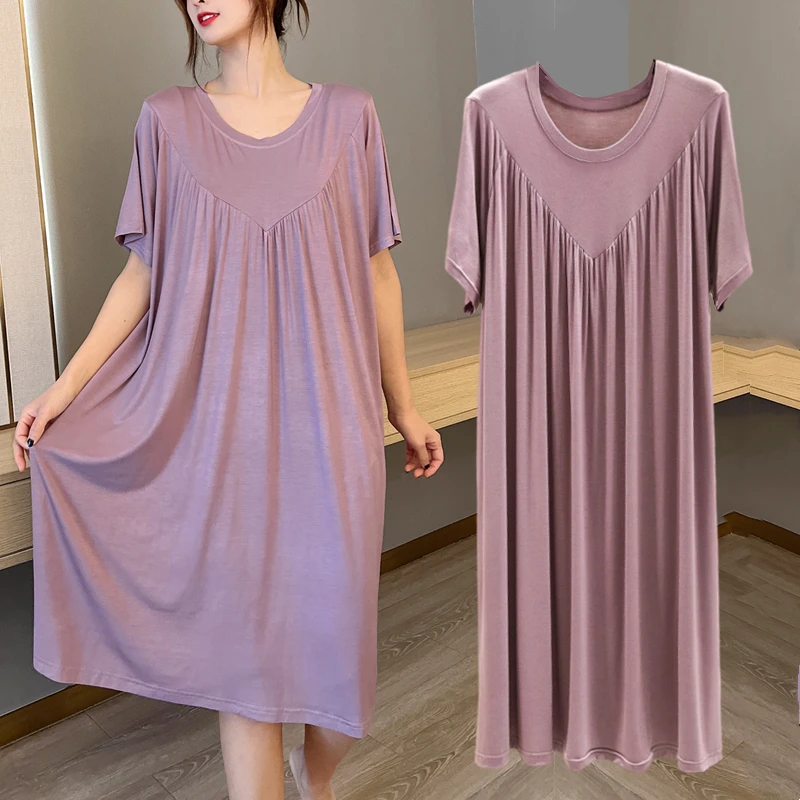 Thin Soft Modal Nightdress New Summer Women Nightgown Sleepwear Short Sleeve Long Home Dress Loungewear Loose Nightwear Bathrobe