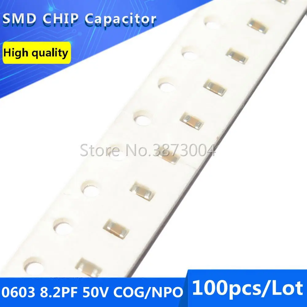 100pcs 0603 8.2PF 50V COG/NPO 0.5% SMD Chip Capacitor