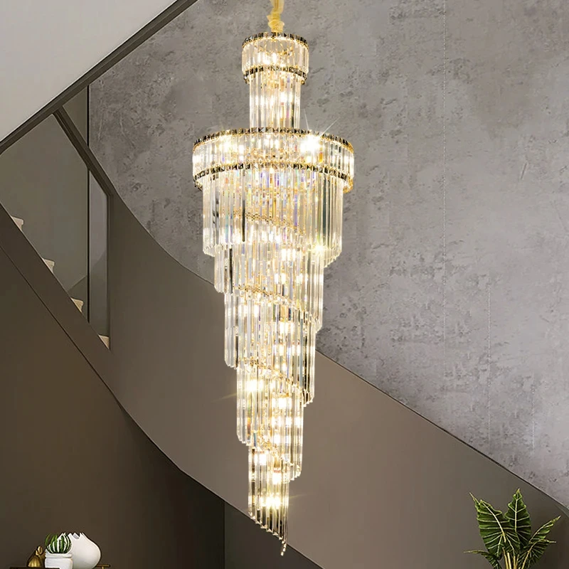 European Duplex Chandelier Light Luxury Atmosphere Villa Hotel Jump Floor Hollow Building In The Middle Floor Crystal Chandelier