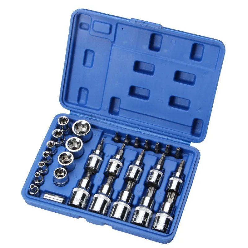 29pcs Star Torx Sockets Set & Bit Male Female E & T Sockets Ratchet Screwdriver Bit for Mechanics Security Repair