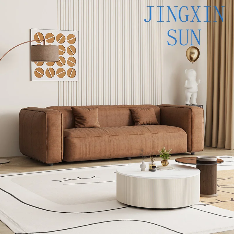 wabi-sabi style, Nordic retro stroke, straight row of small and medium-sized apartments, technical cloth cat claw sofa