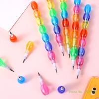 12PCS Cartoon Pencil Stackable Building Block Pencil No Sharpening Writing Pencil for Child Girl Boy Student Game Reward