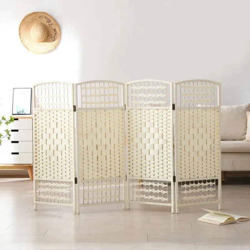Modern Foldable Mobile Screen Partition Chinese Woven Room Divider for Kindergarten Office Porch Space Separator Privacy