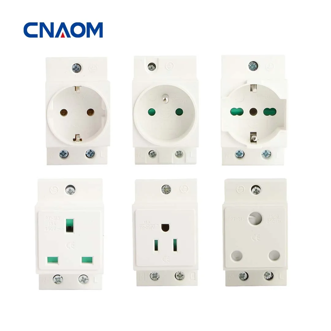 CNAOM Recessed Din Rail Modular Socket for Distribution Cabinet Counter Contact Protection Plug UK US EU Standard Socket 16A 250