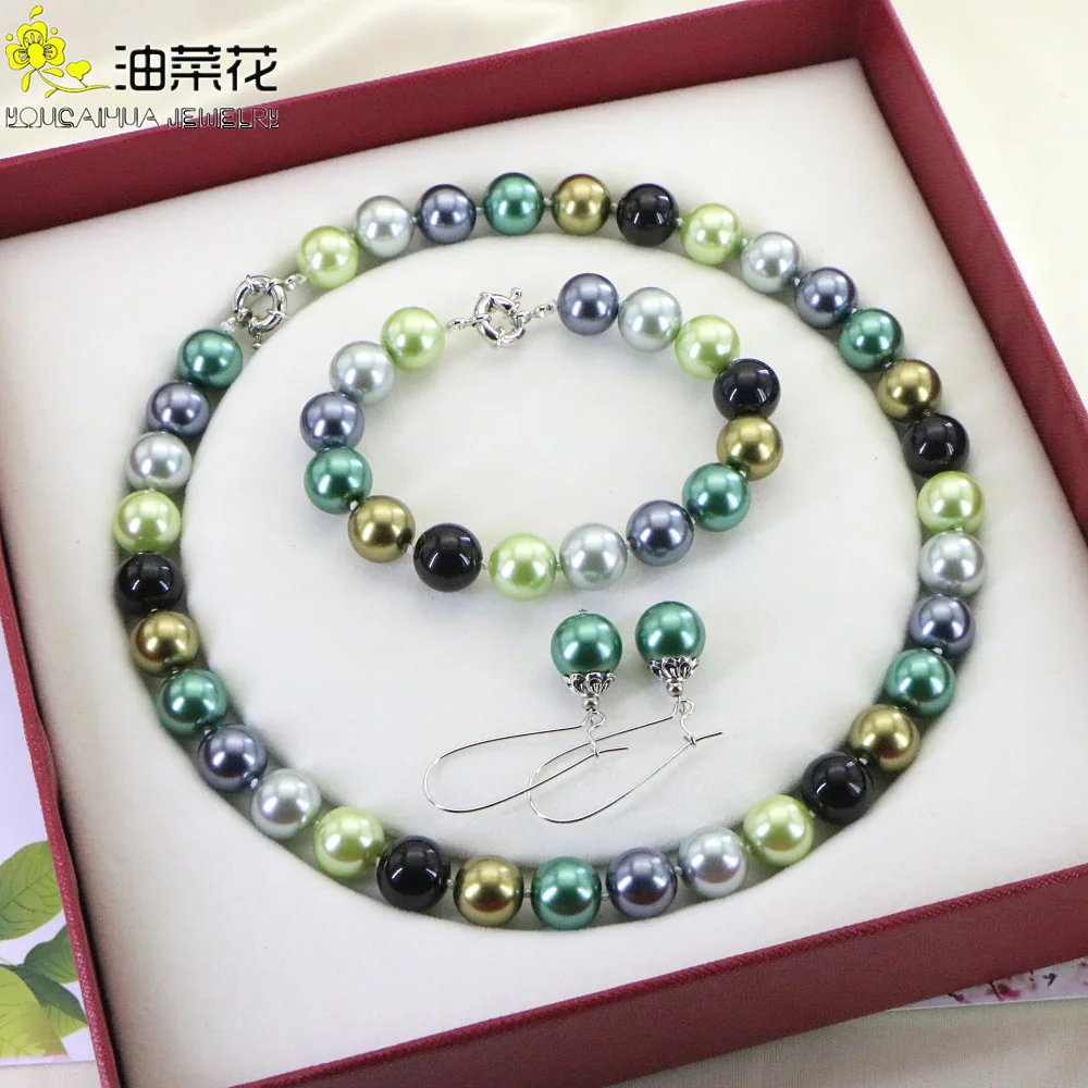 12mm Natural Multicolor Seashell Round Beads Necklace Chain Bracelet Set Girls Christmas Gifts Jewelry Making Accessories Crafts