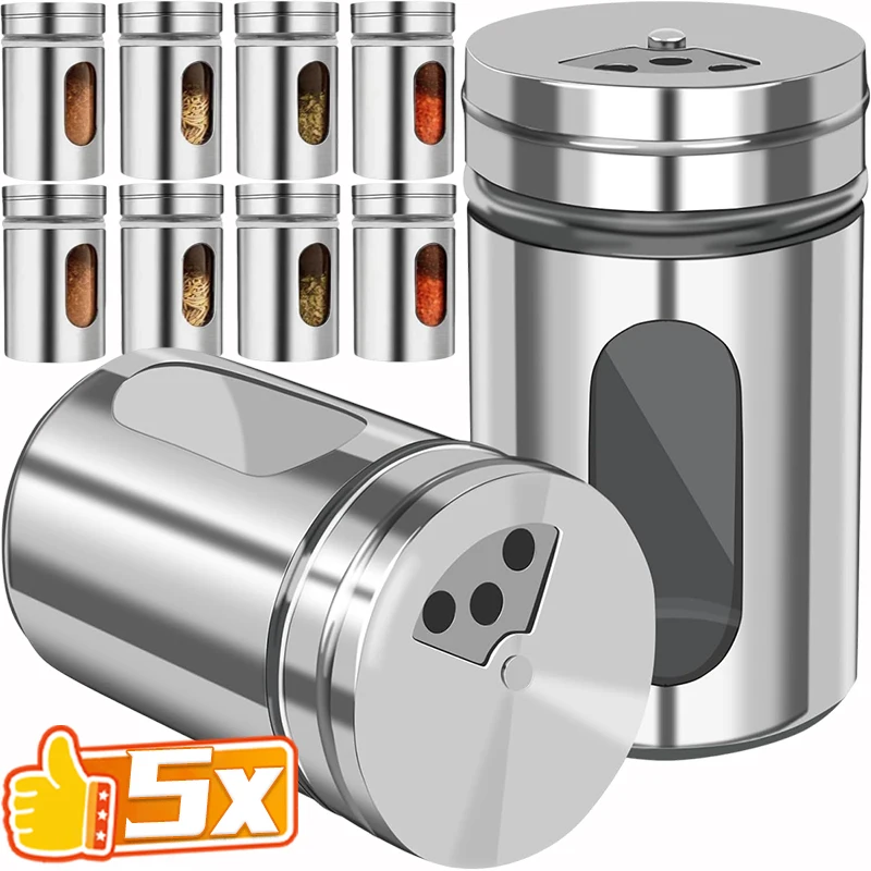 

Многоцелевая банка для приправ, шейкер для соли и сахара из нержавеющей стали с вращающейся крышкой, контейнер для бутылки с приправами, кухонный гаджет