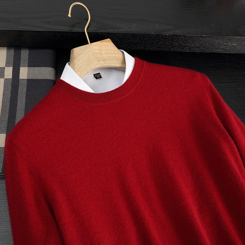 Autumn And Winter Round Neck 100% Pure Wool Men's Knitted Pullover Sweater Loose Large Size Casual Cashmere Bottoming Shirt