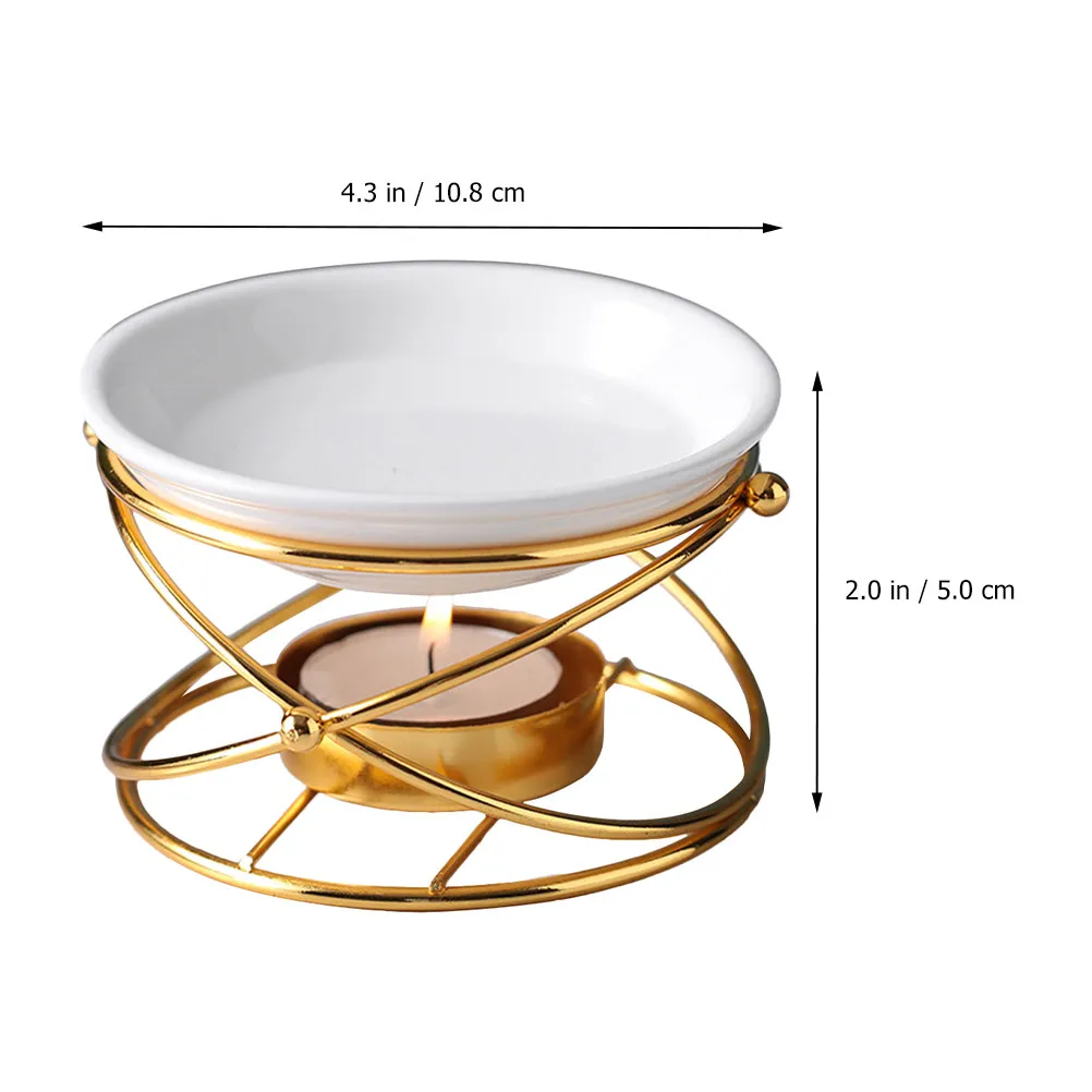 1Pcs Ceramic Essential Oil Burner Aromatherapy Diffuser with Golden Bracket Hollow Design for Home Living Room Bedroom Desk