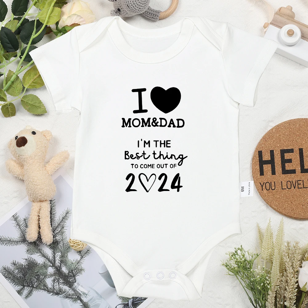 I LOVE MOM&DAD 2024 Baby Boy Girl Clothes Cozy Infant Outfits Surprise Gift Pregnancy Announcement Newborn Oneses Cotton Romper