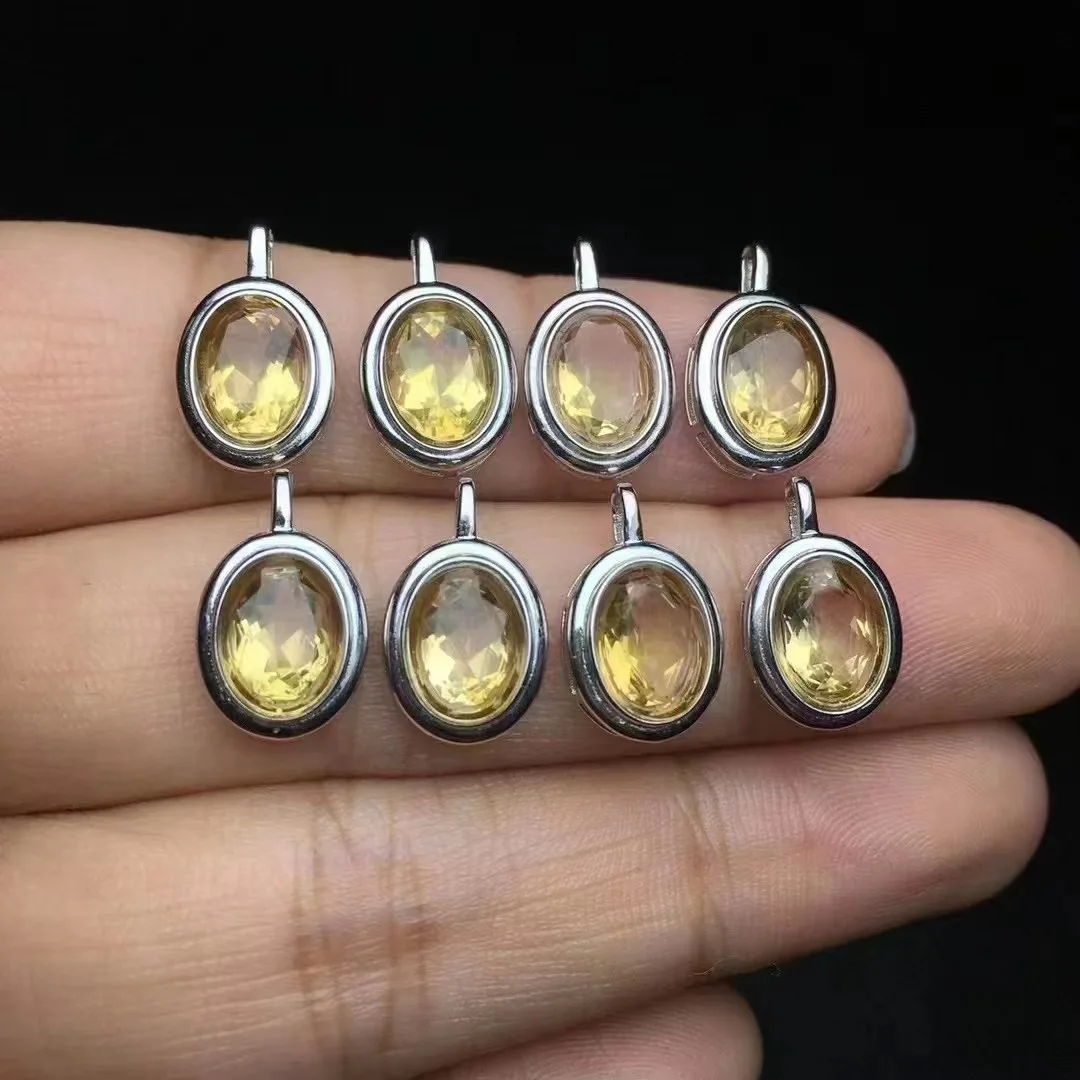 Unit One Piece 925 Silver Buckle With Natural Brazil Citrine Crystal Healing Faceted Oval Shape Pendant