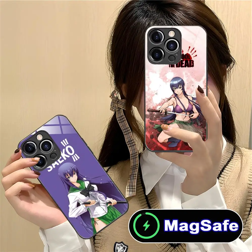

Чехол для телефона Highschool Saeko Busujima для iPhone 17, 16, 15, 14, 13, 12, 11 Pro Max Plus Mini MagSafe, стеклянный цветной чехол, роскошный