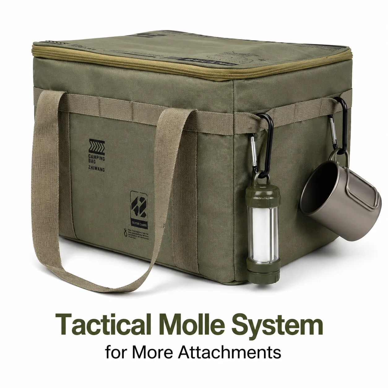Sac tactique imperméable pour l'extérieur, sac de rangement pour le camping, pochette de transport pour ustensiles de cuisine de grande capacité avec poche latérale en filet