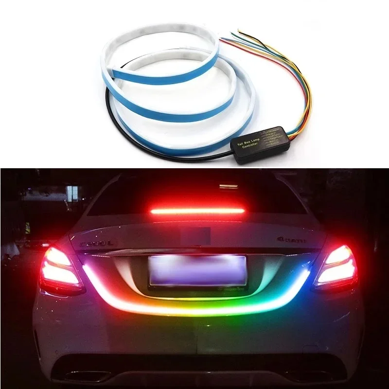 Car Rear Trunk Tail Light 120cm RGB Colorful Dynamic Reverse Warning LED Strip 12v Auto Additional Brake Follow Turn Signal Lamp