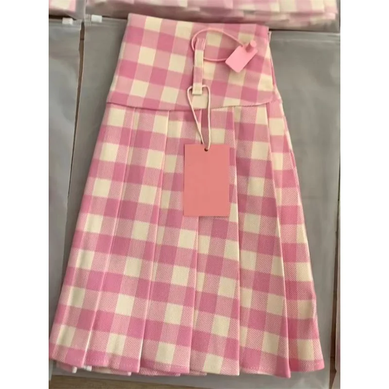 Pink Plaid Print JK Pleated Women\'s Skirt High Waist Cutecore Preppy Style Y2k Kawaii Japanese School Uniform Casual Mini Skirts